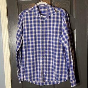 Bugatchi Mens Dress Shirt SZ L Shaped fit.